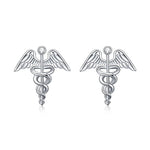 Load image into Gallery viewer, Sterling Silver Medical Symbol Studs with White Crystal Jewelry Earrings
