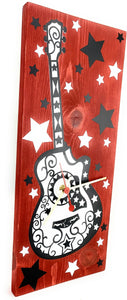 KingWood "Guitar Star" Wood Plank Wall Clock Red