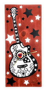 KingWood "Guitar Star" Wood Plank Wall Clock Red