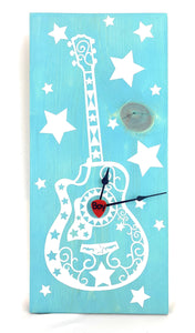 KingWood "Guitar Star" Wood Plank Wall Clock Blue