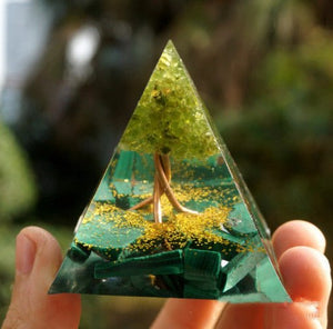 Decorative Crystal Energy Pyramid with the green tree