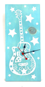 KingWood "Guitar Star" Wood Plank Wall Clock Blue