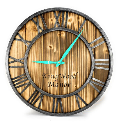 KingWood Wood and Iron Clock with personalizationRound 