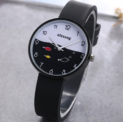 Silicone Strap Fashion Quartz Wristwatch Fish Dial Cartoon Kids Clock