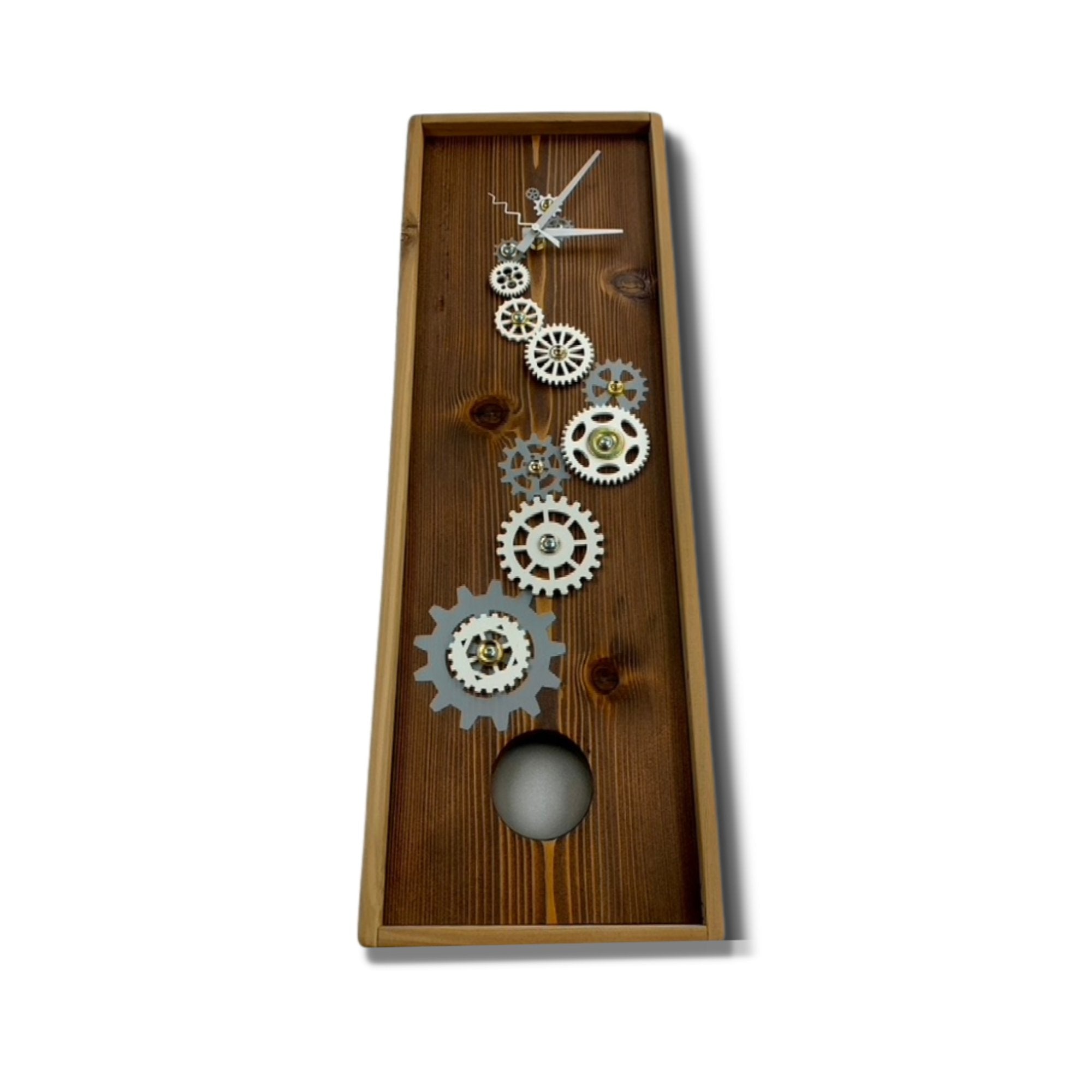 KingWood Pendulum Wall Clock w/ Gears, Cedar & Silver from base