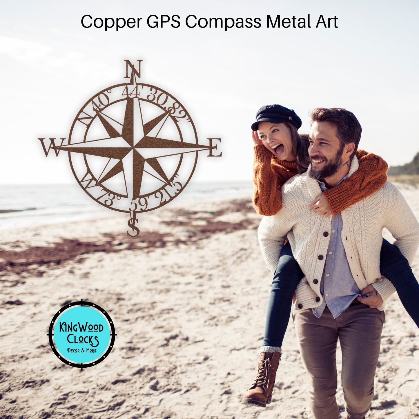 Compass Rose Metal Wall Art w/ Personalized GPS Coordinates