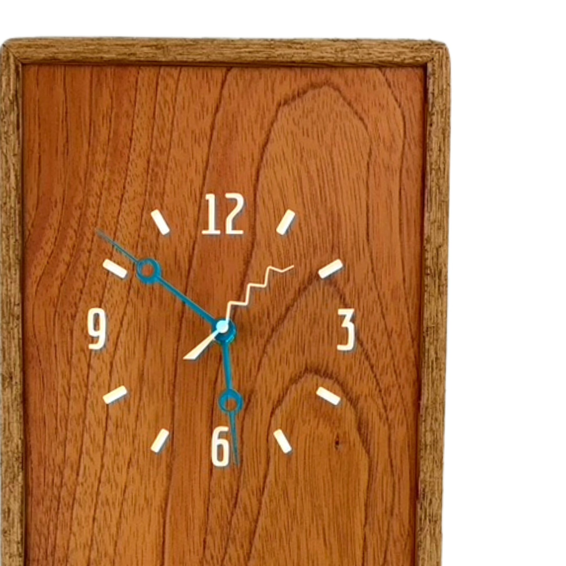 KingWood Pendulum Wall Clock In Cedar & Blue up close to face