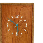 Load image into Gallery viewer, KingWood Pendulum Wall Clock In Cedar &amp; Blue up close to face
