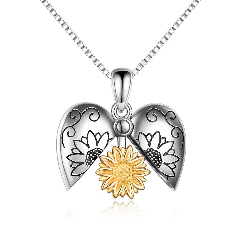 Sterling Silver Sunflower Photo Locket Necklace