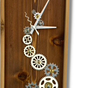 KingWood Pendulum Wall Clock w/ Gears, Cedar & Silver up close