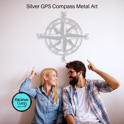 Compass Rose Metal Wall Art w/ Personalized GPS Coordinates