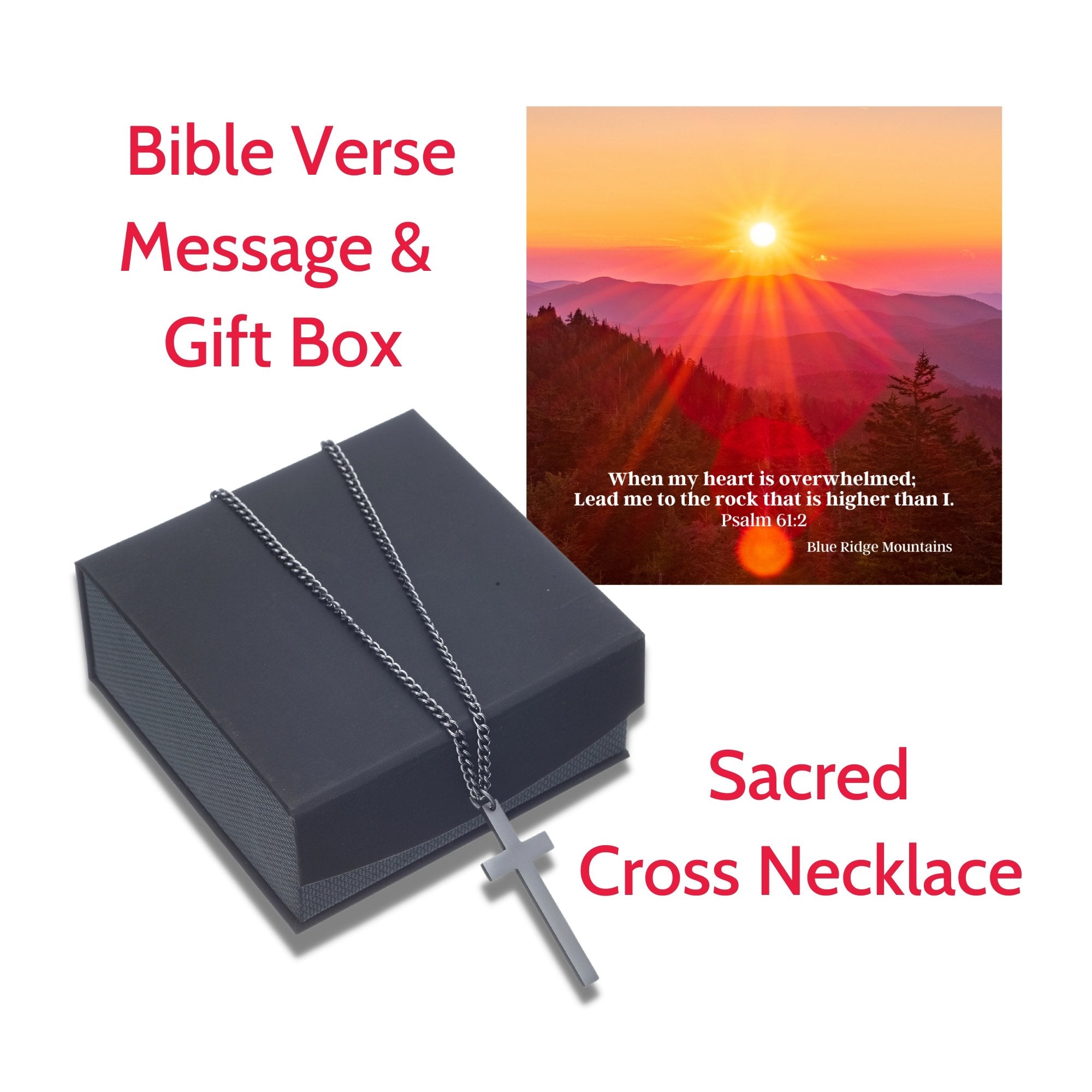 Sacred Cross Necklace, Bible Verse Psalm 61:2, Blue Ridge Mountains