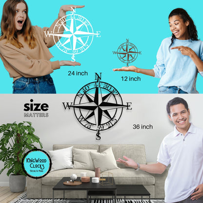 Compass Rose Metal Wall Art w/ Personalized GPS Coordinates