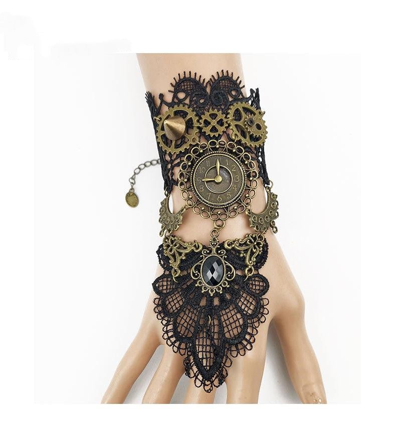 Vintage Lace Bracelet Ladies Gear Clock Steam Engine Jewelry Party Accessories