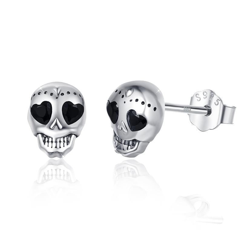 Sterling Silver Skull Studs Punk Gothic Earrings Hypoallergenic Post Earrings Gift for Women