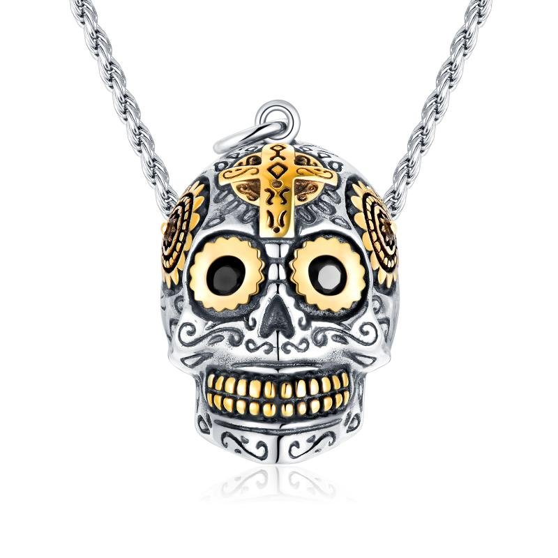 Skull Necklace Sterling Silver Gothic Punk Gift for Men Women