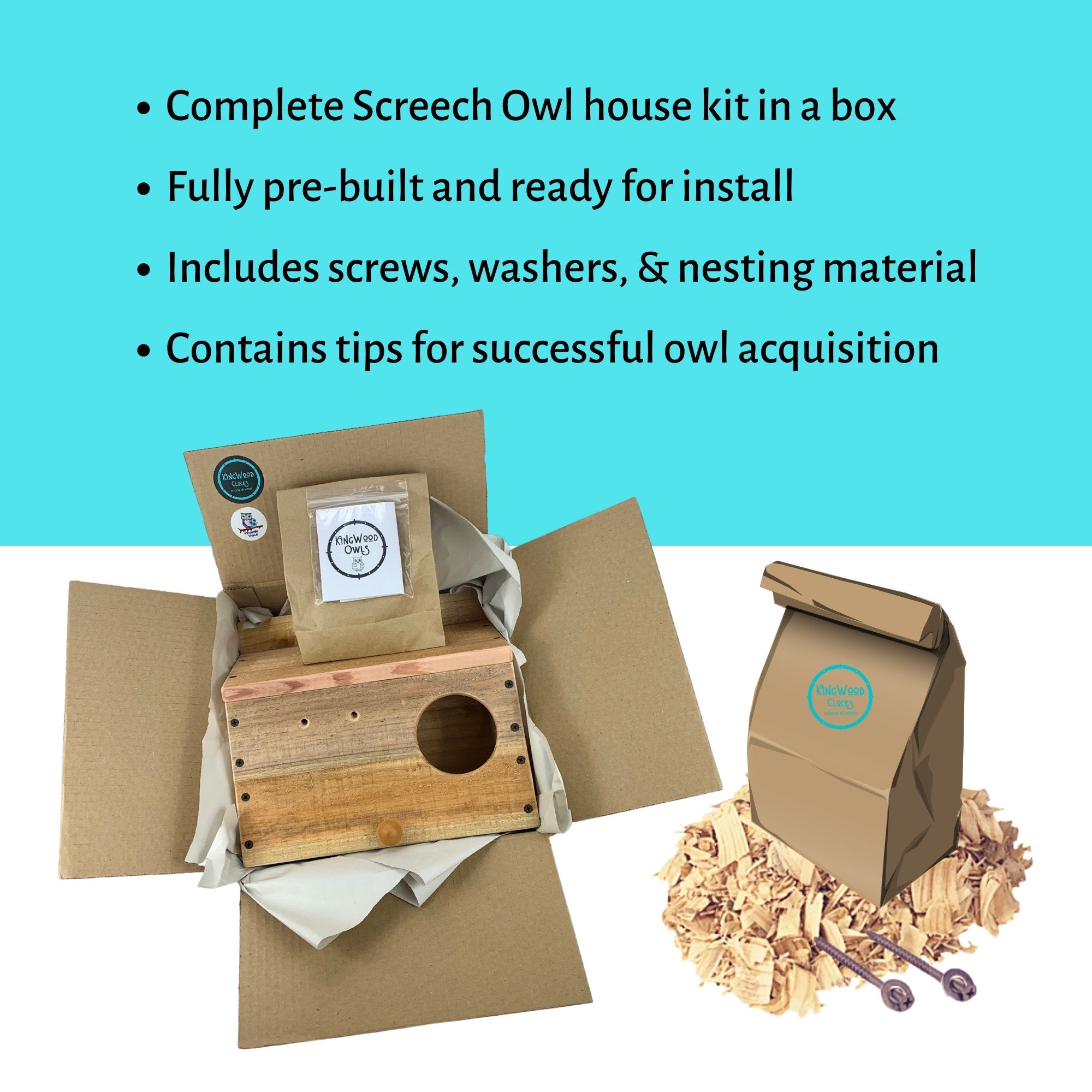 KingWood Little Owl Box complete install kit comes ready for gifting