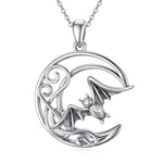 Load image into Gallery viewer, Bat Necklace Silver Celtic Moon Bat Pendant Bat Jewelry for Women
