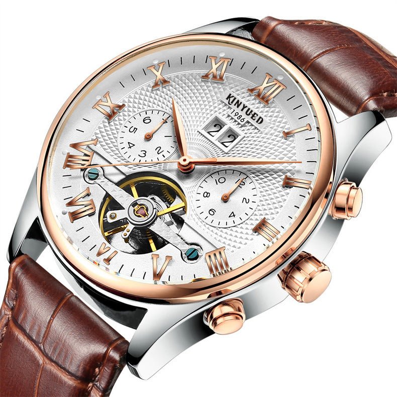 KINYUED Swiss Tourbillon Mechanical Watch brown