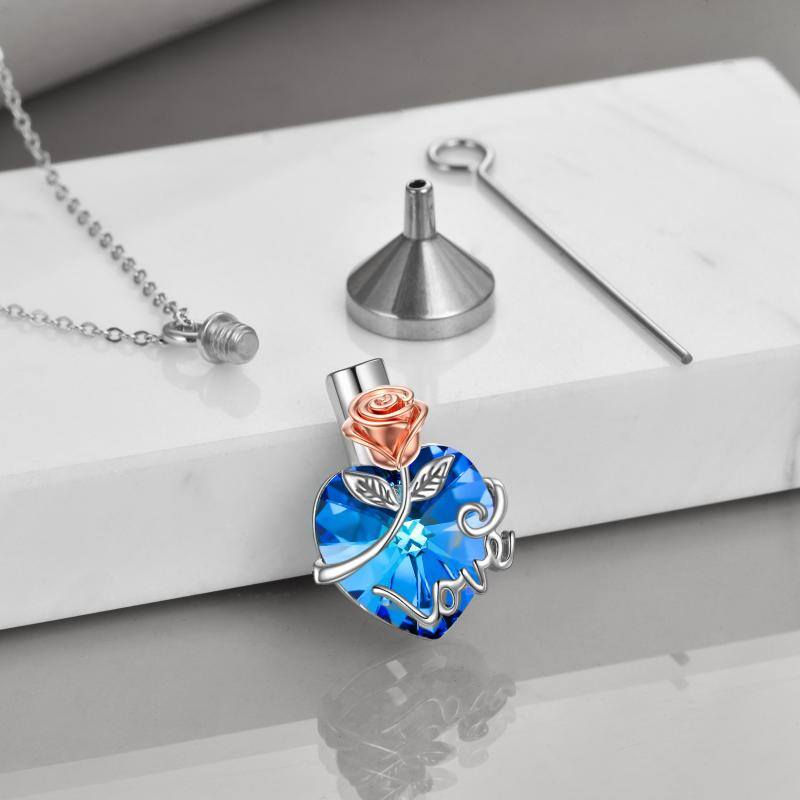 Sterling Silver Blue Rose Urn Necklace Jewelry for Women
