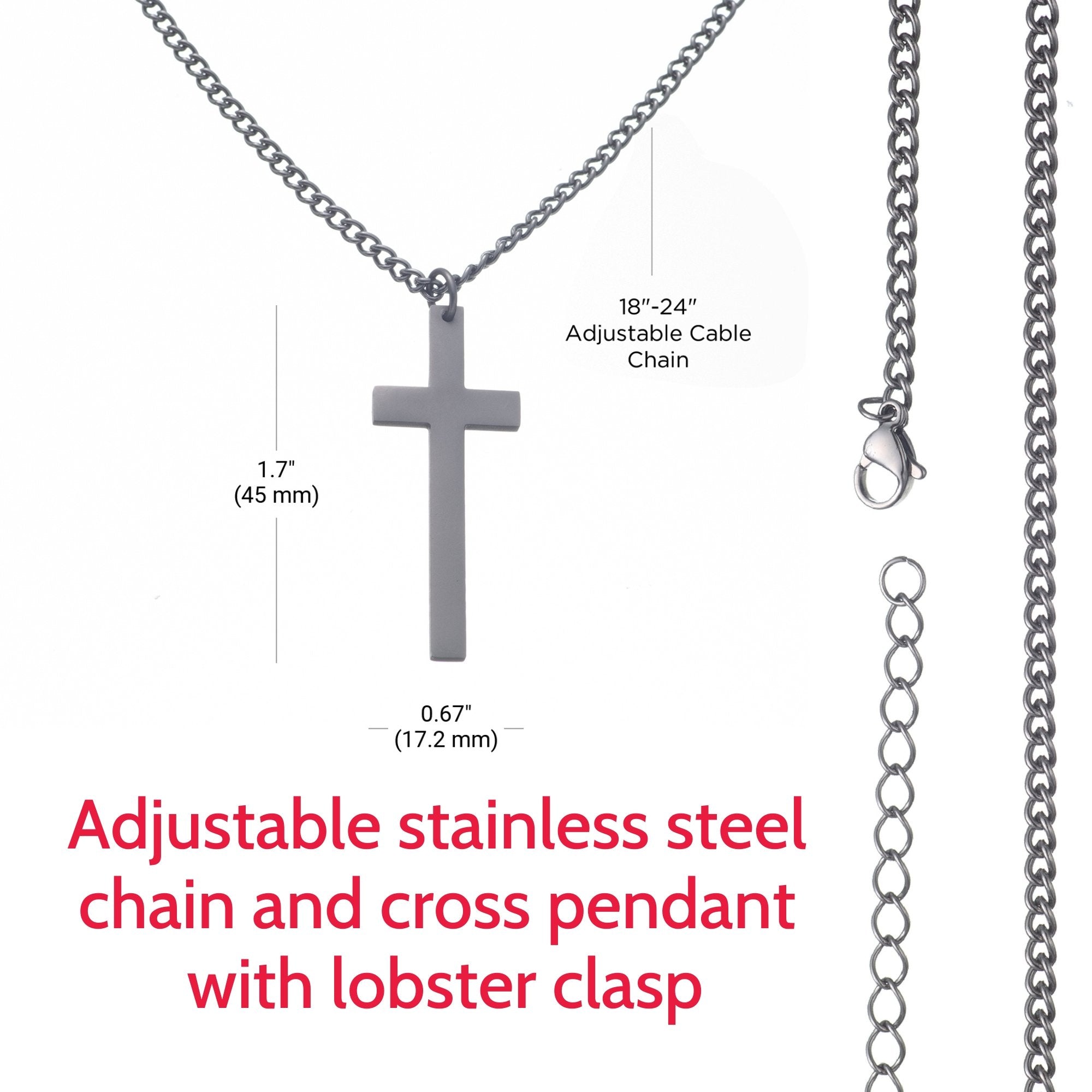 Sacred Cross Necklace, Bible Verse Psalm 61:2, Yosemite adjustable chain and lobster clasp