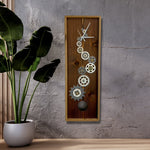 Load image into Gallery viewer, KingWood Pendulum Wall Clock w/ Gears, Cedar &amp; Silver on grey stucco wall
