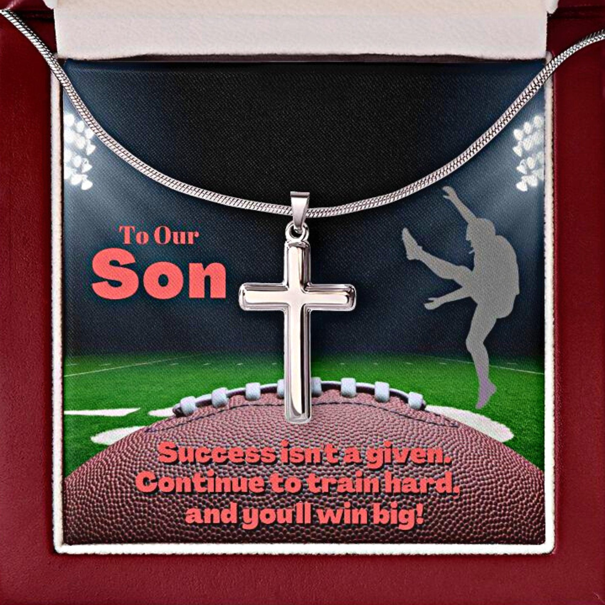 To Our Son, Cross Necklace & Card Gift, Football Kicker