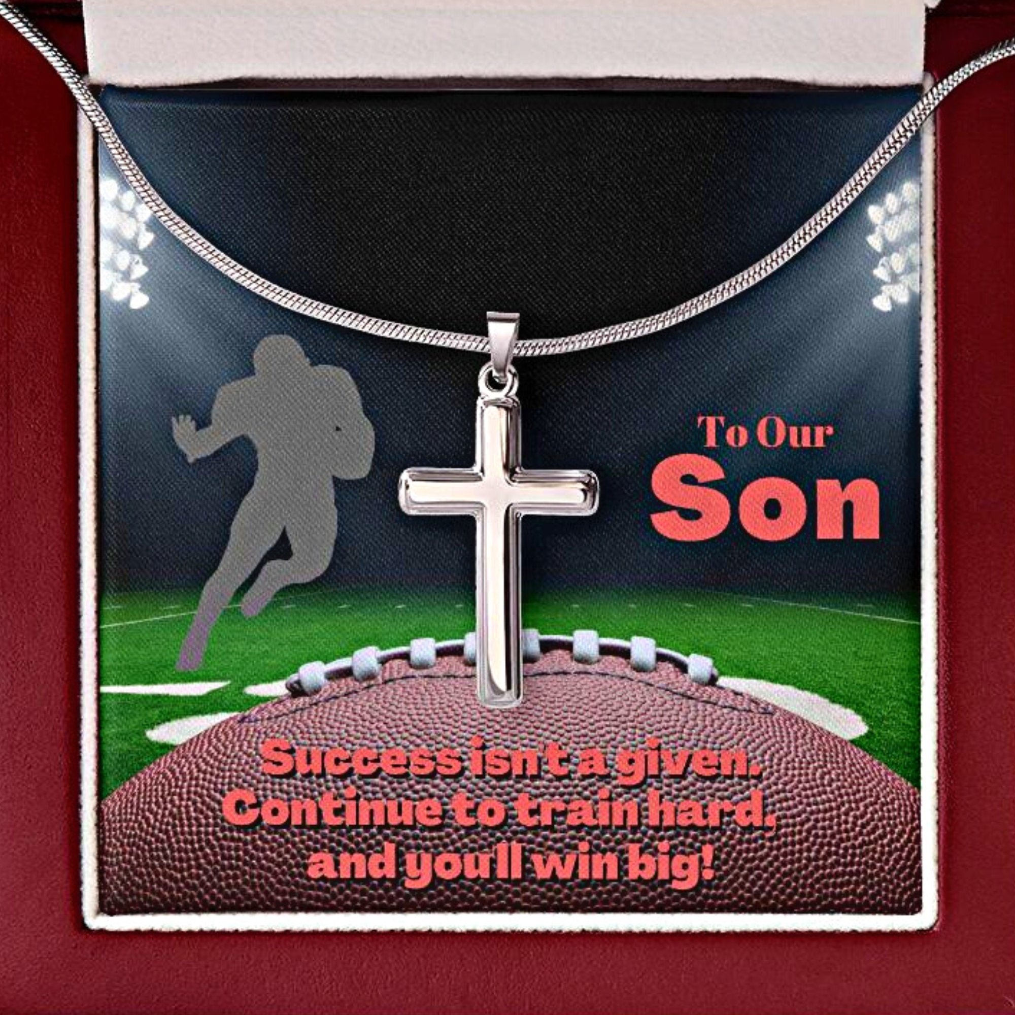 To Our Son, Cross Necklace & Card Gift, Football Running Back