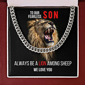To Our Son, Cuban Link Necklace & Card Gift, Stainless Steel, Lion Among Sheep