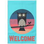 Load image into Gallery viewer, Sunset Owl Welcome Garden Banner in Blue

