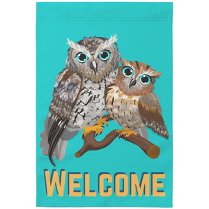 Welcome Blue Eyed Owls Garden Banner