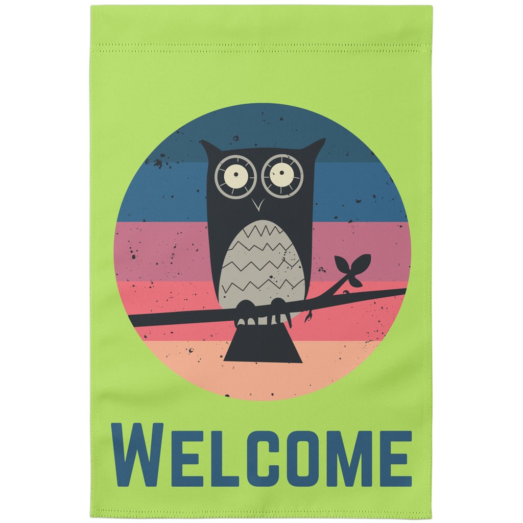 Sunset Owl Welcome Garden Banner in Green