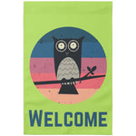 Load image into Gallery viewer, Sunset Owl Welcome Garden Banner in Green
