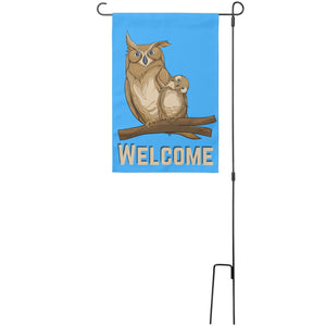 Curious Owl Blue Garden Banner on pole