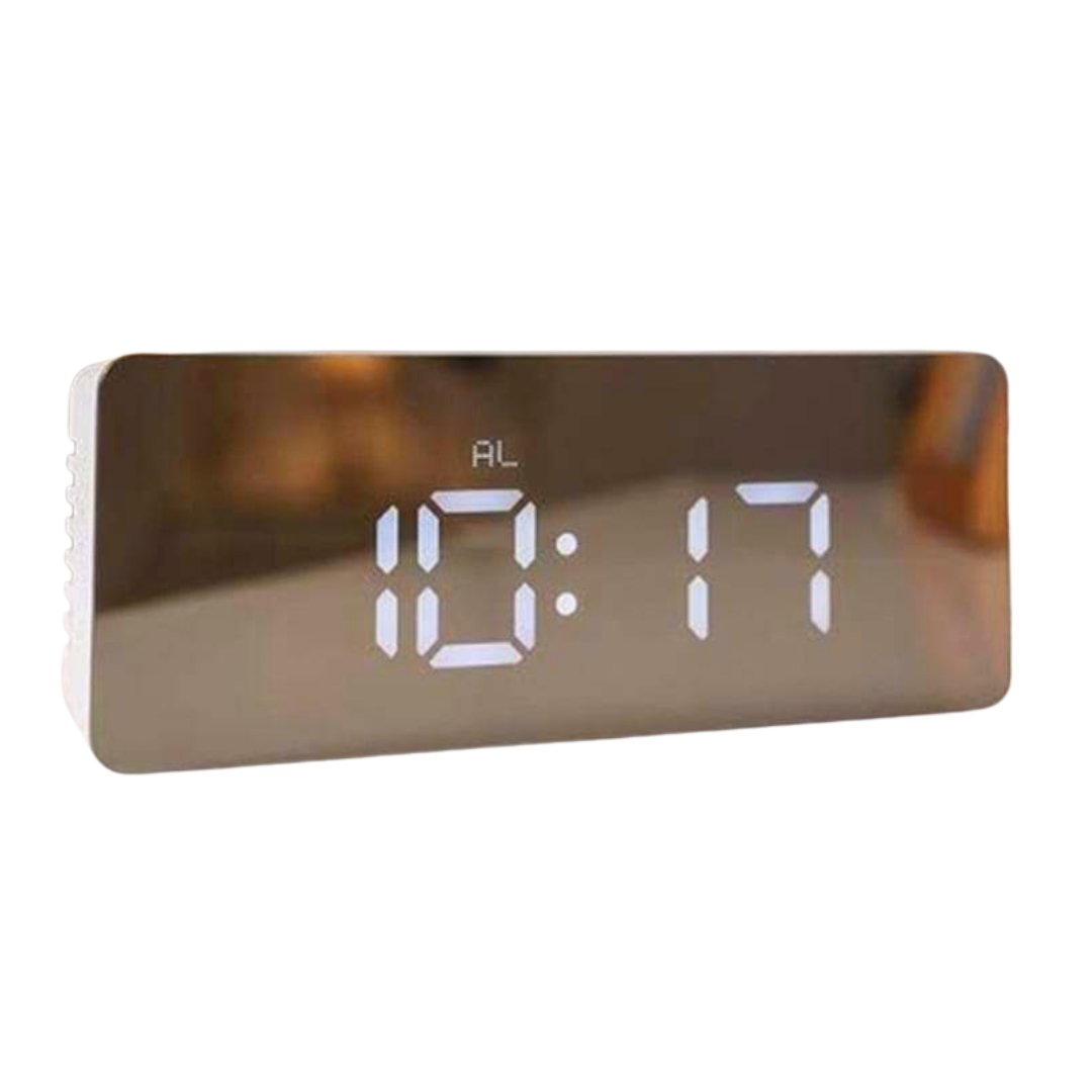 Bedside Mirror Rectangular Alarm Clock White