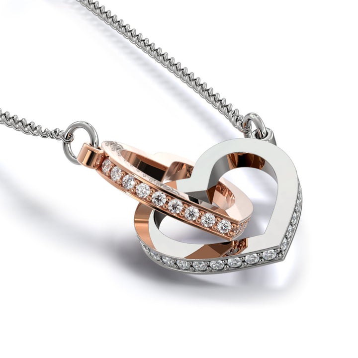 Best mom ever Interlocked hearts necklace closeup 