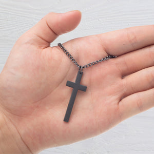 Sacred Cross Necklace, Bible Verse Psalm 61:2, Blue Ridge Mountains black necklace only in hand