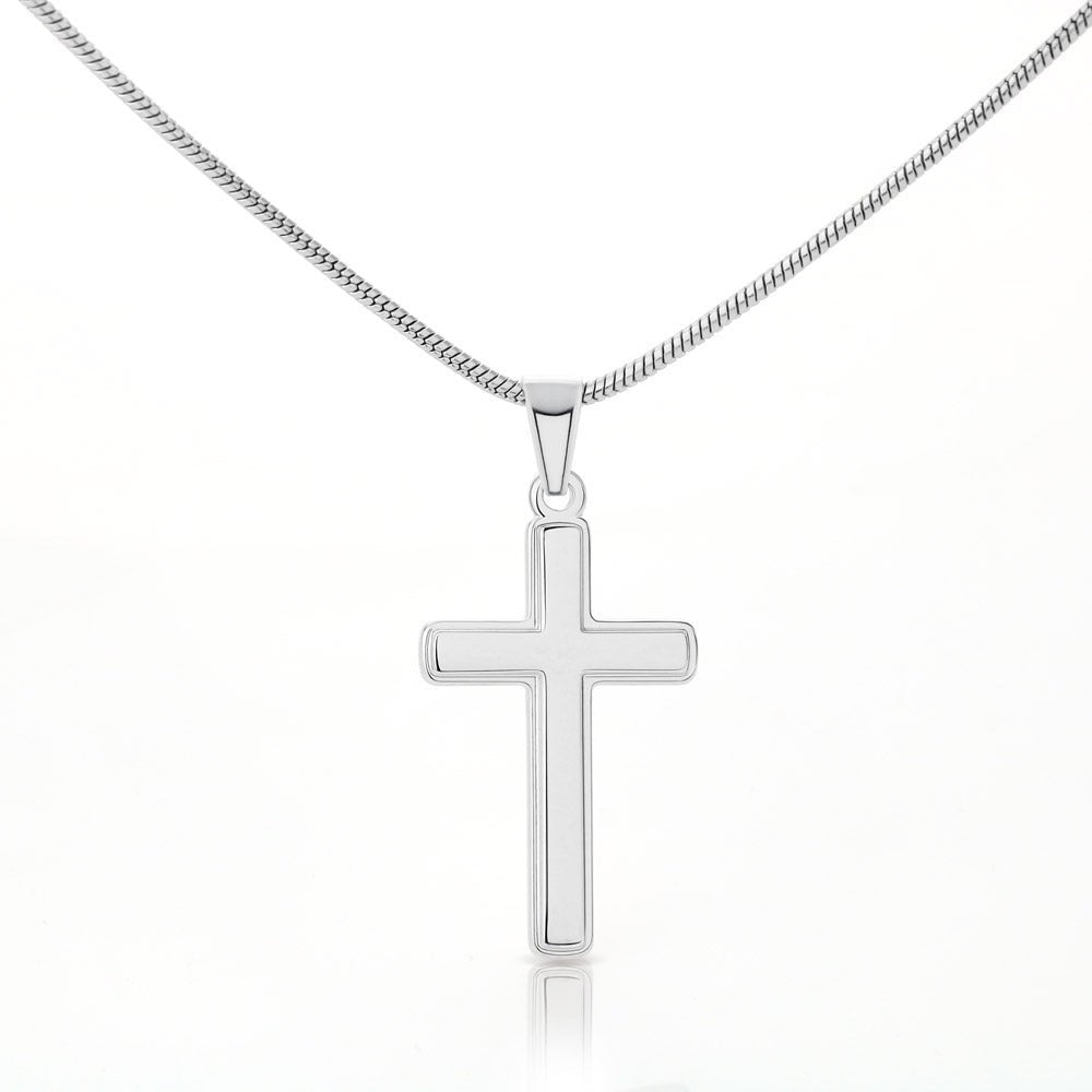 How do you end a long week? If it's screaming and cheering for your boy, we got just the sentiment. A charm necklace representing faith and persistence. Give your Son a meaningful piece of jewelry to celebrate him and his gridiron accomplishments! Our silver cross and snake chain is the perfect gift! Order today.