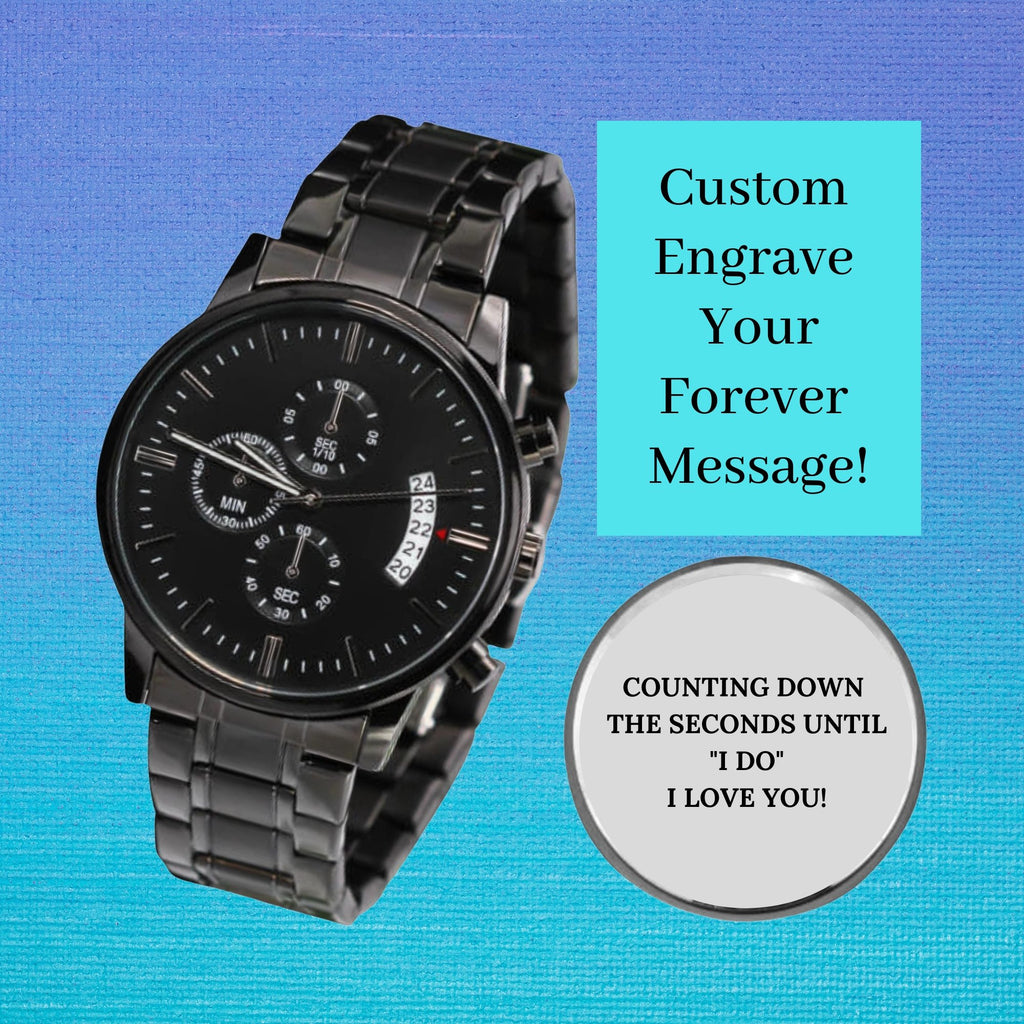 Engraved Watch for Men | Engraved Watch For Son | Customized Mens Watch | Mens Black Watch | Personalized Watch 