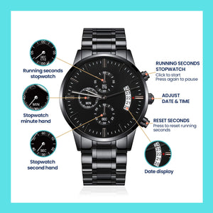 Customizable Engraved Watch, Personalized Mens Chronograph Black Watch –  KingWood Clocks Décor & More