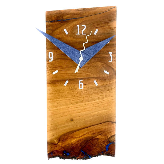 KingWood Live Edge Texas Pecan Slab Wall Clock "Blue Lightning"