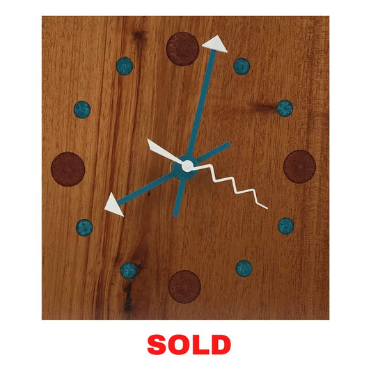 KingWood Mahagany Epoxy Wood clock Turquoise & Burnt Orange SOLD