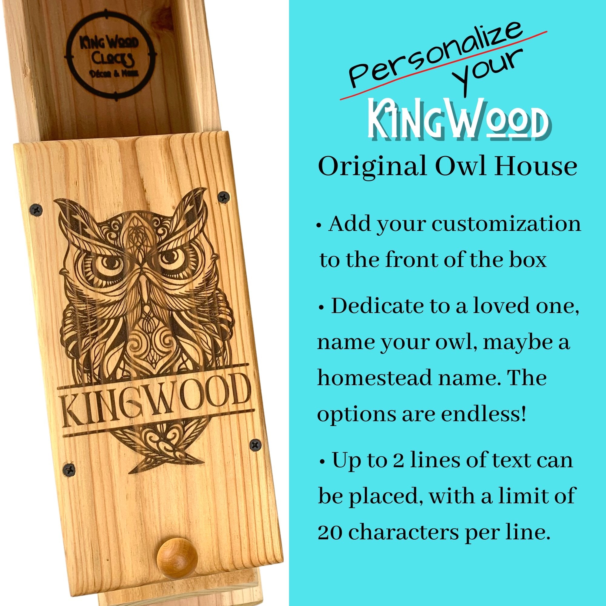 KingWood Personalized Owl House, Screech Owl Nest Box