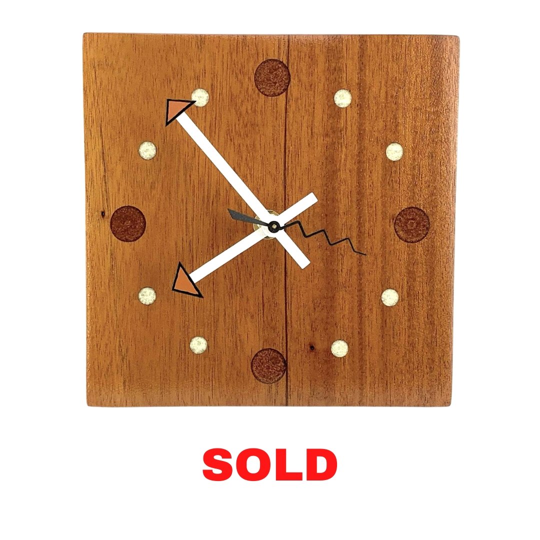 KingWood Mahogany Wall Clock w/ Epoxy Inlay Pearl White & Burnt Orange