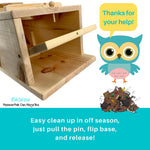 Load image into Gallery viewer, KingWood Premium Pine Owl House Box debris dump with pin pull
