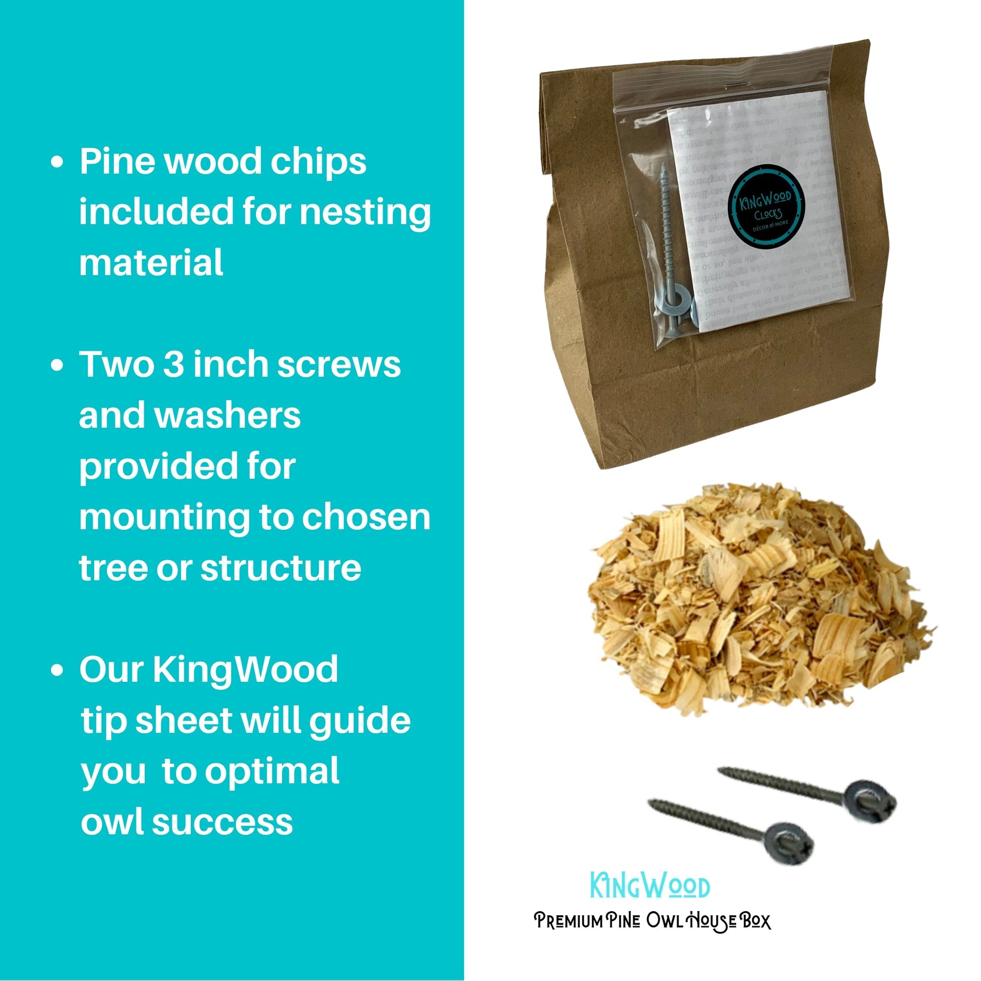 KingWood Premium Pine Owl House Box pine wood nesting chips