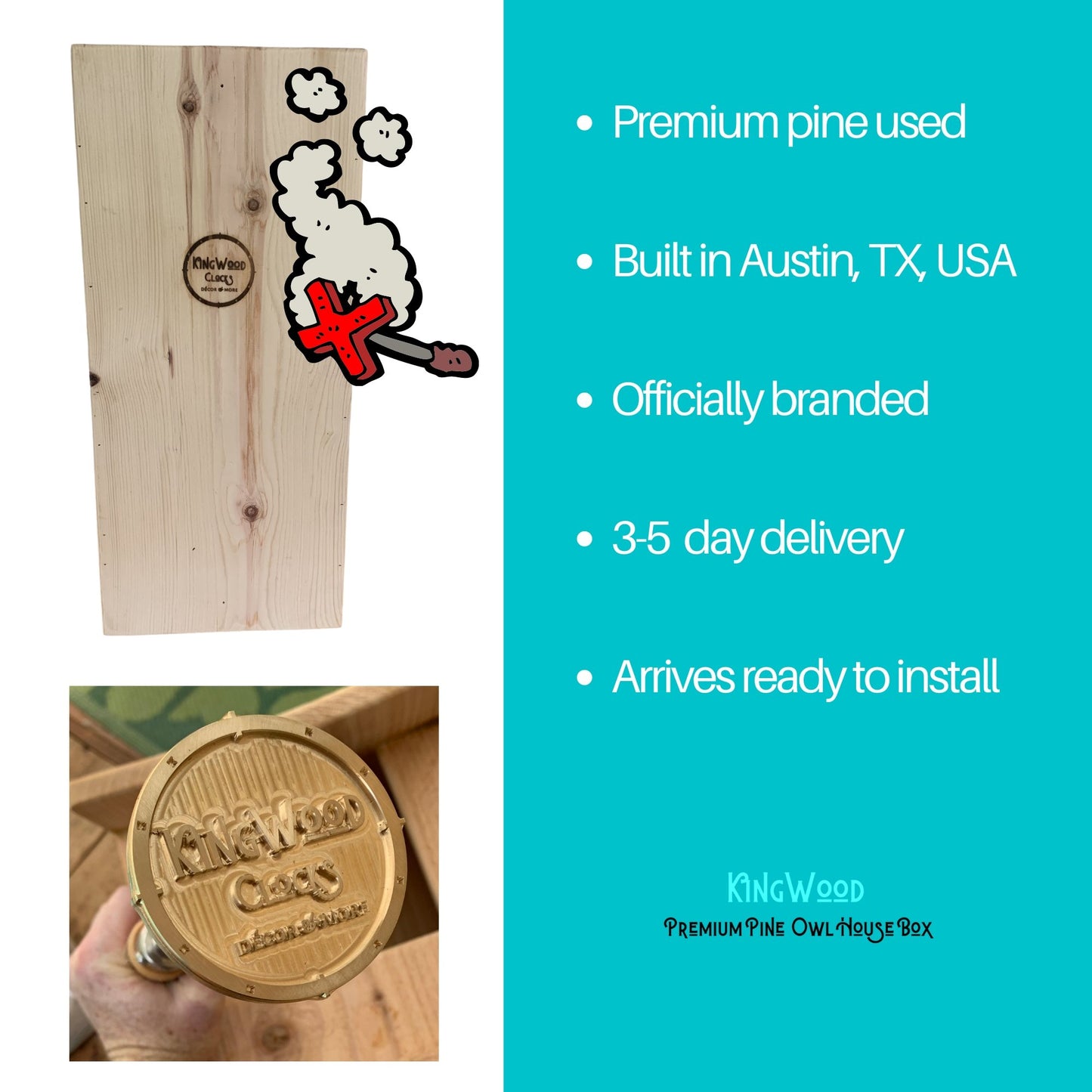 KingWood Premium Pine Owl House Box officially branded