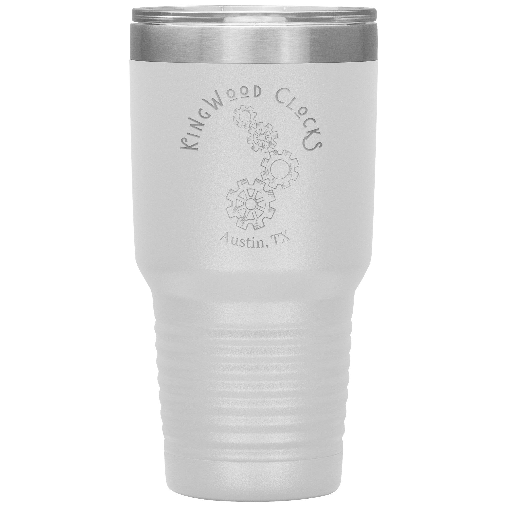 30oz Insulated Tumbler featuring Clock Gears in white