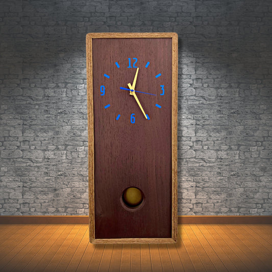 KingWood Cedar Pendulum Clock In Gold & Blue 