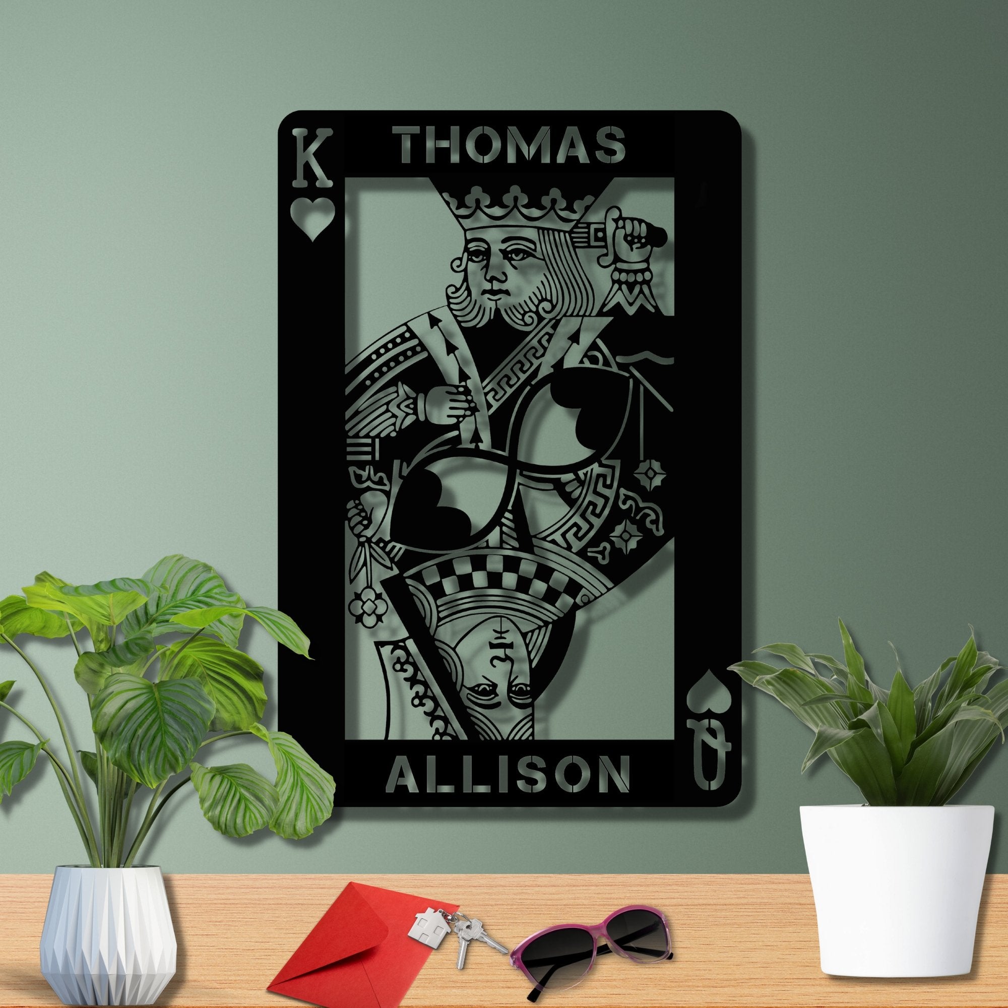 Personalized King & Queen of Hearts Metal Wall Art